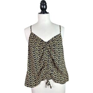 Rielle Ruched Front Tie Bottom Adjustable Straps Yellow Black Floral To M